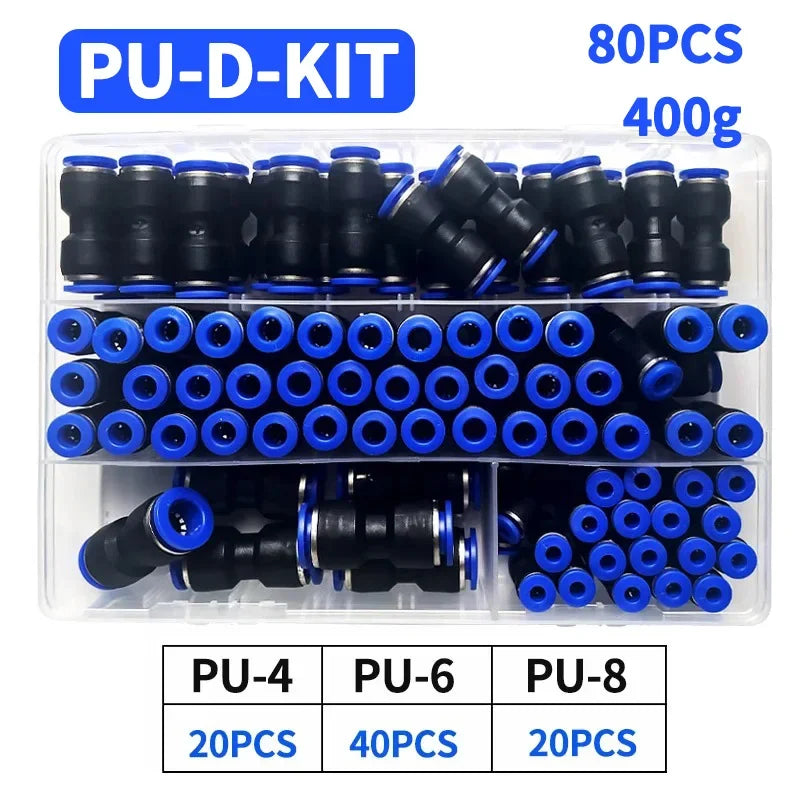 Boxed 23/60/80/100 PCS PU Kit Air Straight Pneumatic Fittings PU Water Pipes Quick Release Connector PU4 PU6 PU8 PU14 4/6/8/10MM