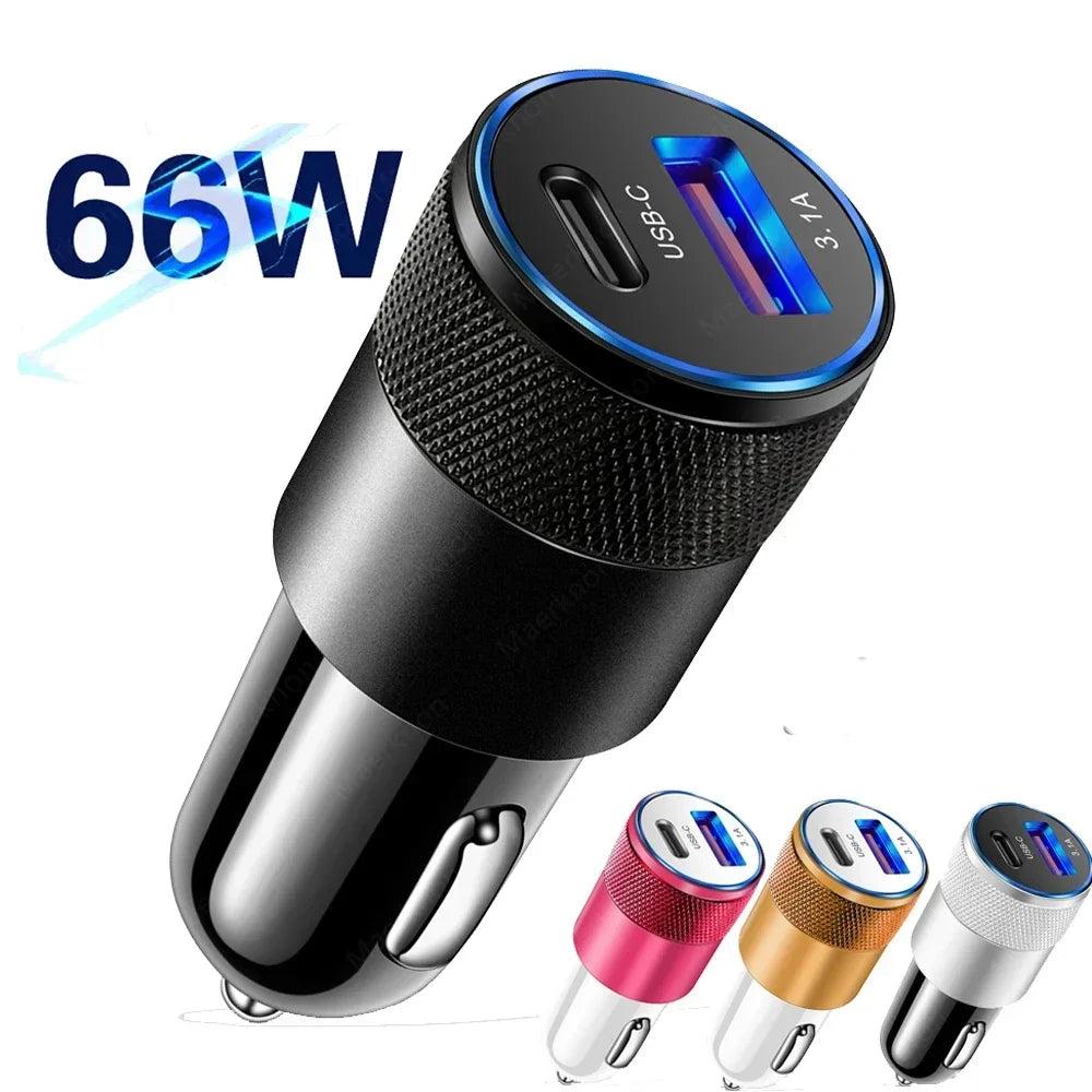 66W USB Car Charger Fast Charging Type C Chargers PD QC 3.0 Phone Charger in For IPhone 15 Pro Max Xiaomi Huawei Samsung Amagi