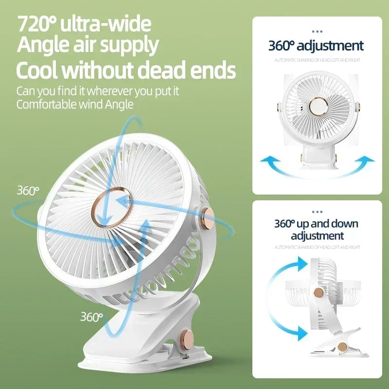 Rechargeable Desktop and Clip on LED Light Fan with Circulating Air Fan, 2000mAh, Portable Wireless Mobile Ceiling Fan Amagi