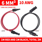 Solar PV Extension Cable Black Red 6mm² 10AWG Wire with DC Male Female Connector Waterproof Plug for Solar Panel System
