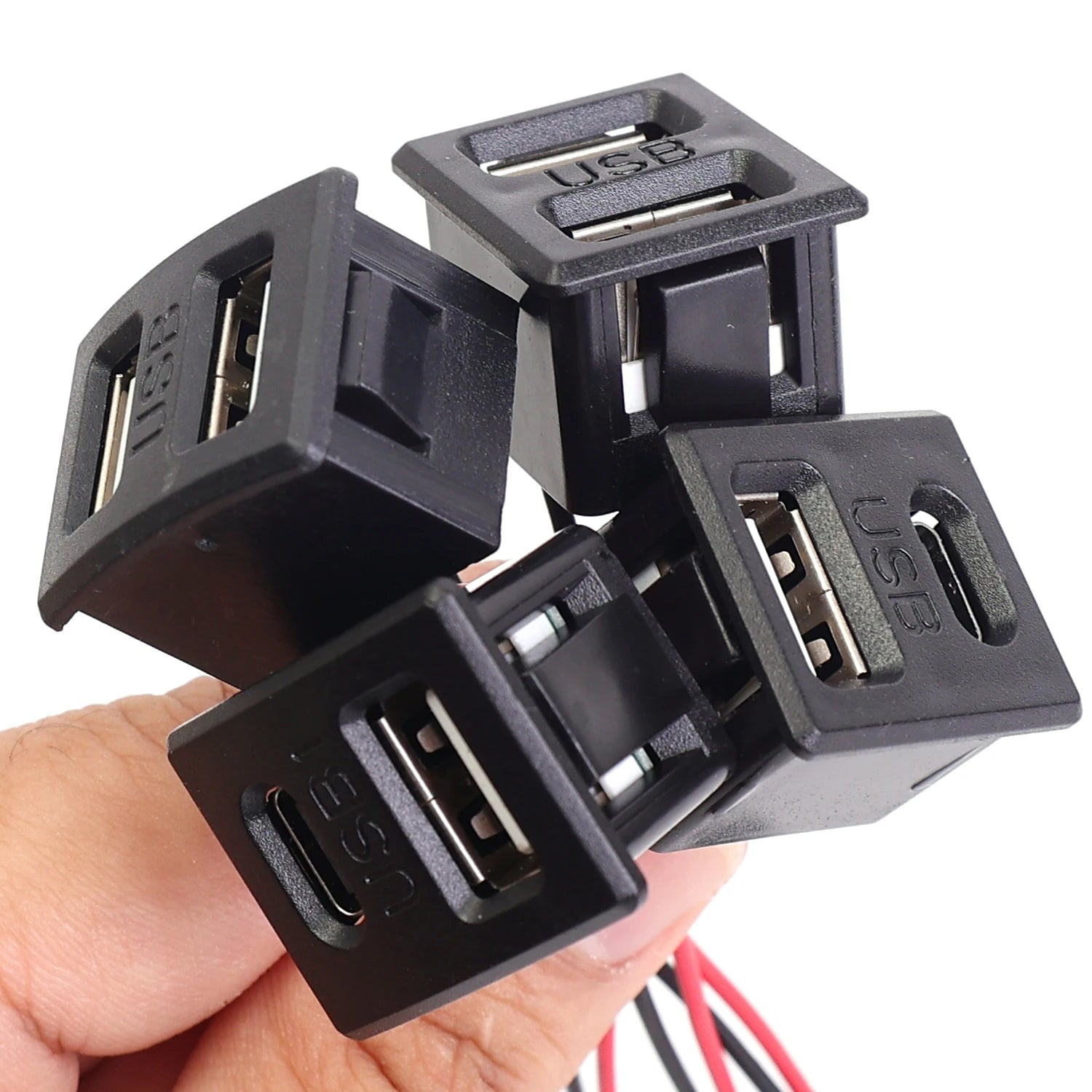 Dual USB-C Flush Mount Car Charger Socket – 5V 2A Snap-In Panel Connector
