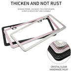 Bling Crystal License Plate Frame Luxury Car Frame Plate with Button Diamond Car License Plate Frame Cover for Women-2 Pack