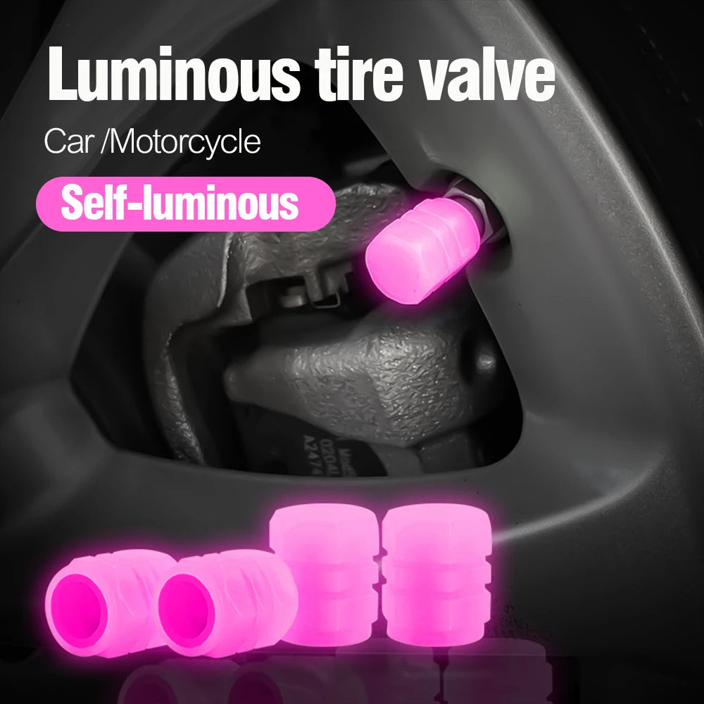 Luminous Valve Caps Car Tire Fluorescent Tyre Valve Stem Decor Luminous Cap Night Glowing Wheel Hub Nozzle Valve Caps