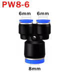 10pcs Y-Type Pneumatic Tee Fittings PY4-PY16 (4-16mm OD) - Push-In Quick Connect for Air/Water Hose, Blue Nylon & Brass