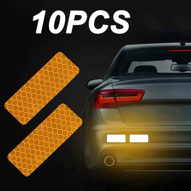 10pcs/set Car Bumper Reflective Safety Strip Stickers Car Reflective Sticker Reflective Warning Safety Tape Stickers Decals