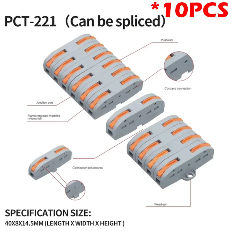SPL2/3/4/5 Quick Wiring Terminal, PCT Parallel Wire Connector Junction Box, 1‑in 2/3/4/5‑Out Splitter for Lamp/Lighting