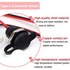 Flush Mount USB Type C Waterproof Receptacle 5V 3A Female Socket Pigtail 2 Pin Power Connector Retrofit Auto RV Marine Car Parts