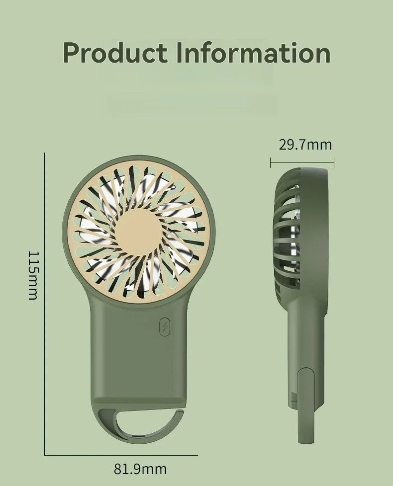 Creative Mini Handheld Small Fan USB Charging Portable 3 Speed High Wind Desktop Office Travel Pocket Fan Hangable Buckle Amagi