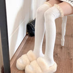 Sweet Lace Thigh High Socks Japanese Style Knitted Long Socks JK Lolita Black White Stockings Women Girls Amagi