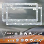 Car Glitter Crystal Sticker License Plate Frame Women's License Plate Frame Auto Parts 12.2*6.3in Three Colors Optional Amagi