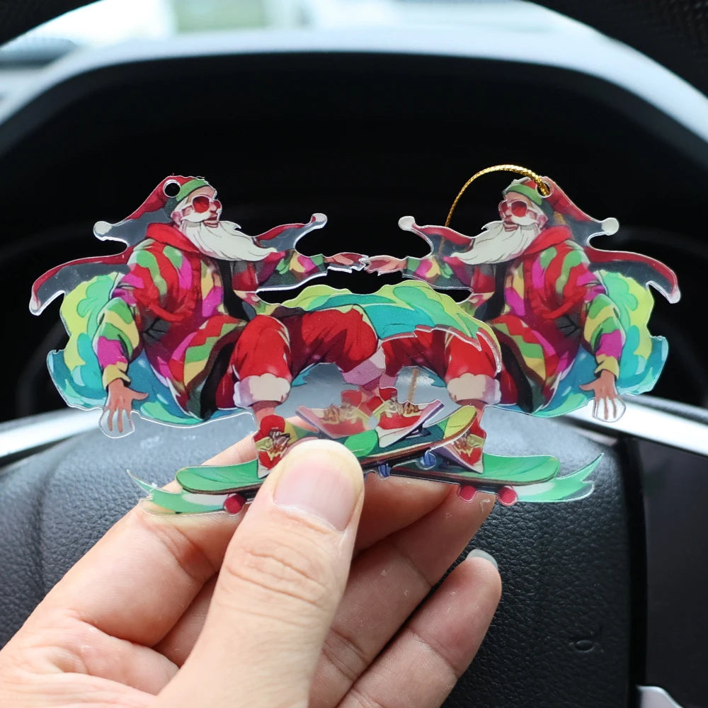 2024 New Christmas Car Pendant Rearview Mirror Pendant Keychain Pendant Fashion Cool Santa Claus Charm Decoration Accessories