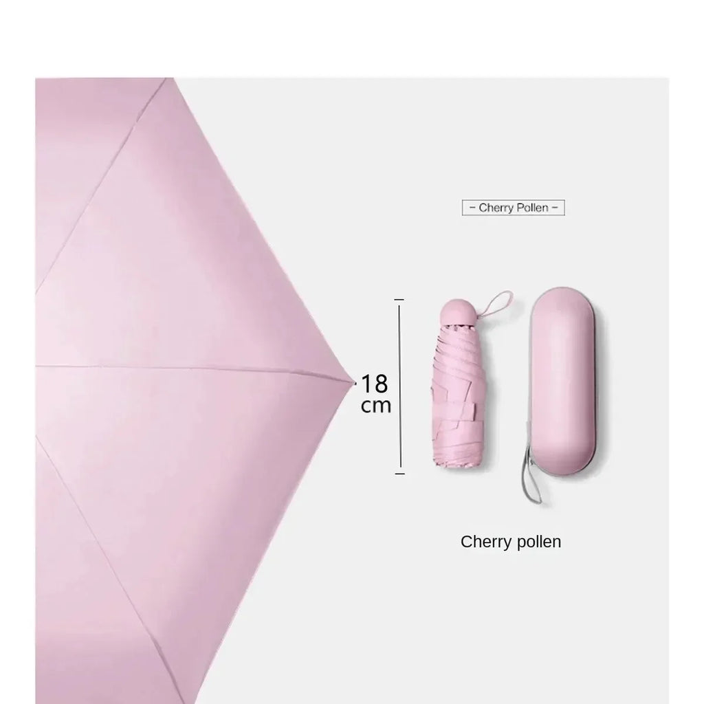 Mini Capsule Umbrella Five-Fold Six-Rib UPF50+ Sunshade UV Protection Compact Foldable Rain Umbrella for All Weather Amagi