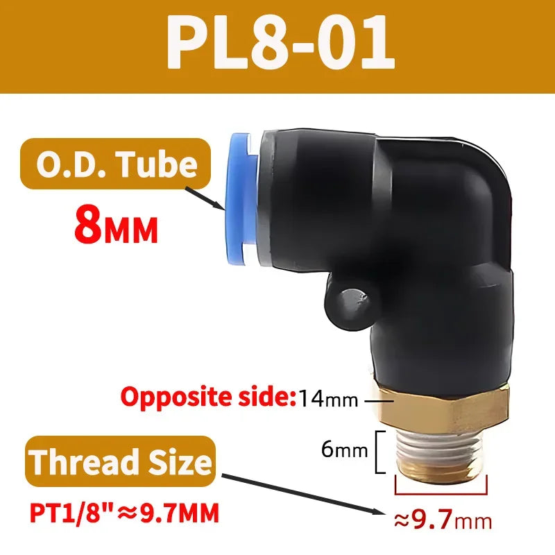 PL Push to Connect Tube Fitting Male Elbow PL4/6/8/10/12mm Tube OD x M5/01/02/03/04 Thread Pneumatic Air Push Fit Lock Fitting