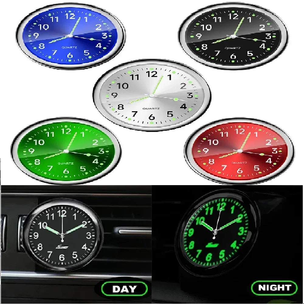 Luminous Quartz Analog Car Dashboard Clock - Stick-On, Decorative, Time-Telling, Easy-to-Read, Night-Vision Compact Amagi