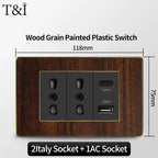 118-Type Retro Wood Grain Wall Plate – Black Plastic Spray-Painted Decorative Panel for Italy Standard Switch & Socket