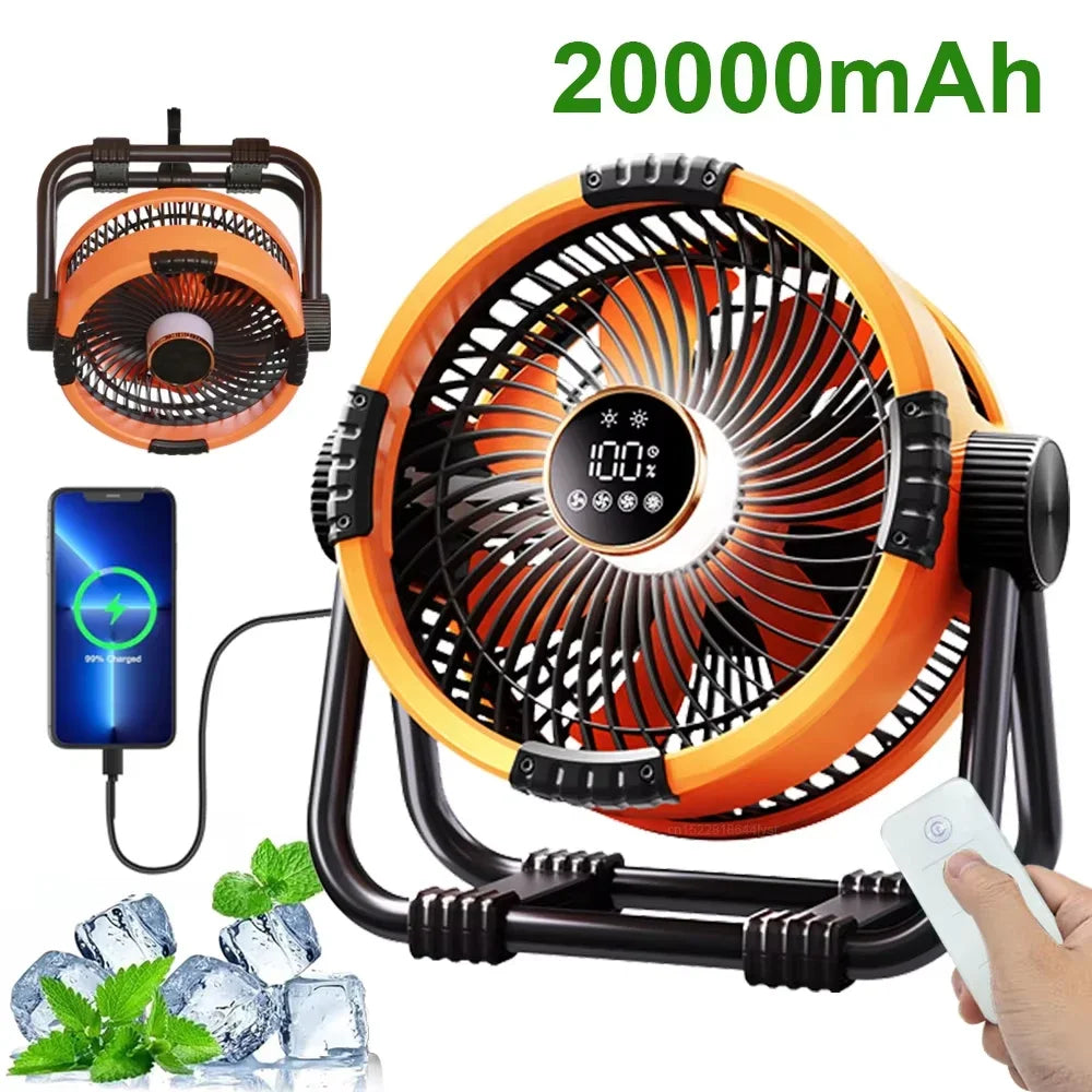 Camping Ceiling Fan 20000mAh Rechargeable USB with Power Bank LED Light Hook Air Circulators Wireless Ceiling Motorcycle Amagi