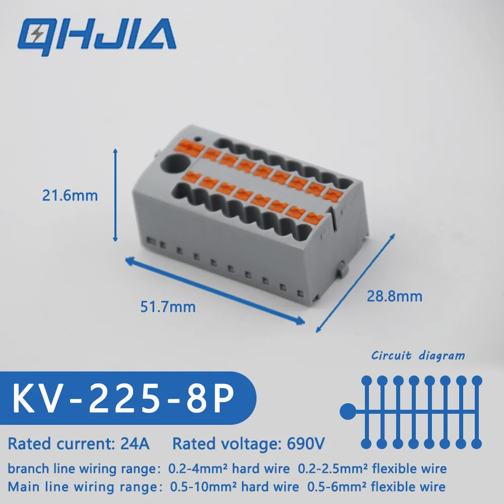 1 in Multiple Out Electrical Splitter Wire Connector Plug-in Terminal Block for Home Light Wiring Guide Rail Junction Box
