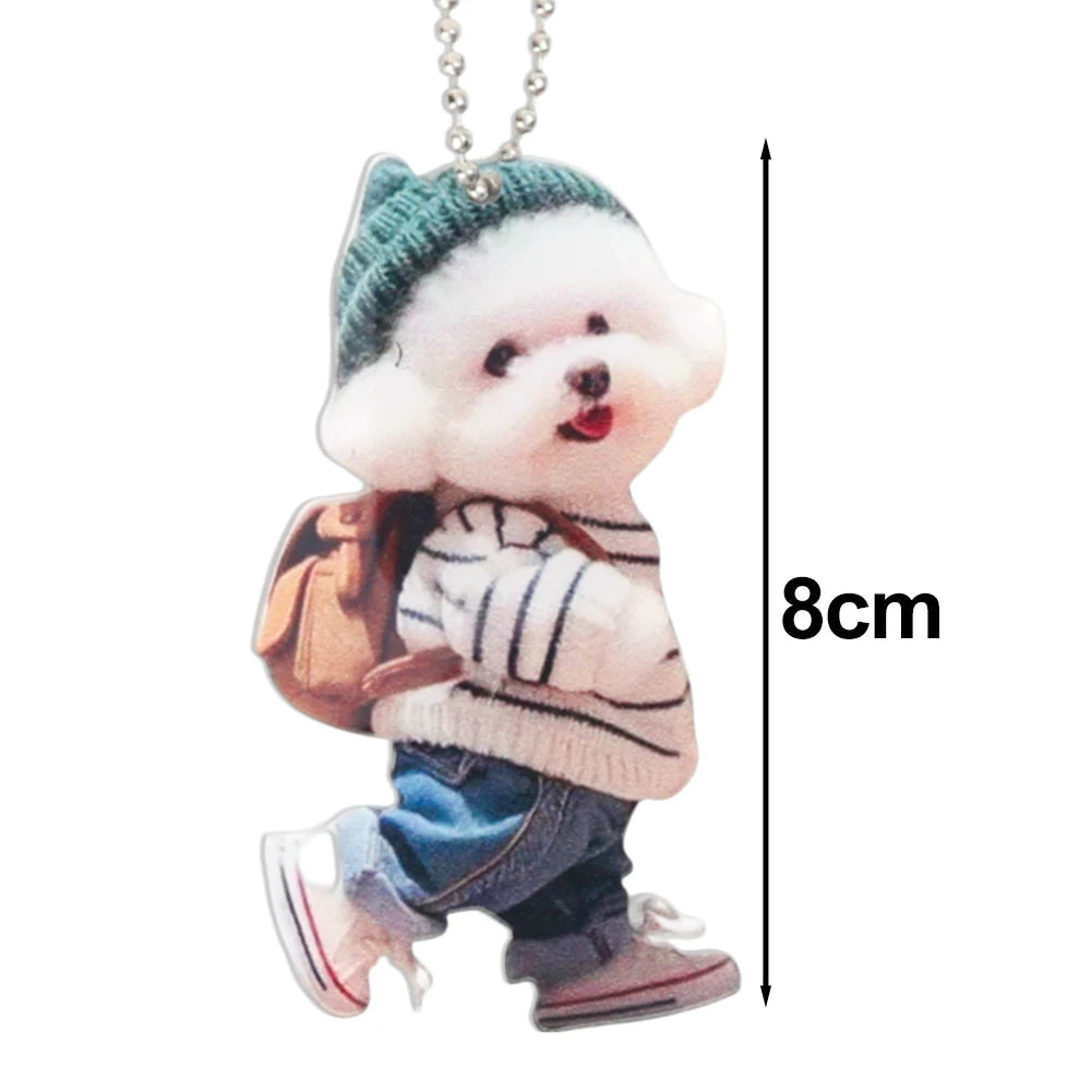 Creative Puppy Man Acrylic Creative Puppy Backpack Car Pendant Realistic Auto Rearview Mirror Ornament Car Interior Decoration