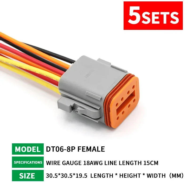 5 Sets Deutsch DT Connector with 15cm Wiring Harness DT06-2S/DT04-2P 2P 3P 4P 6P 8P 12P Waterproof Electrical Connector