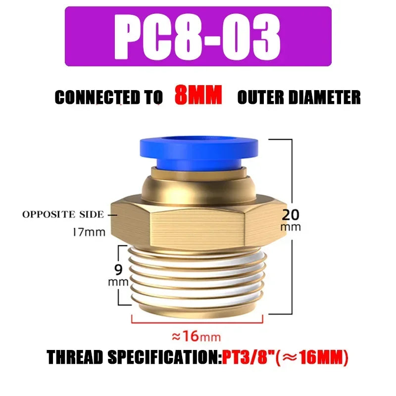 10/50PCS Pneumatic Fitting Air Connector PC 4mm 6mm 8mm 10mm 12mm Thread 1/8" 1/4" 3/8" 1/2" Hose Fittings Pipe Quick Connectors