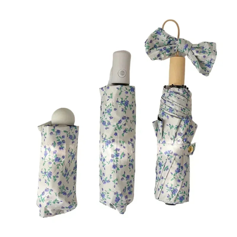 Flower Windproof Fully Automatic Sunshade Umbrella, UV Resistant Women's Folding Dual Purpose Umbrella, Wind and Rain Res Amagi