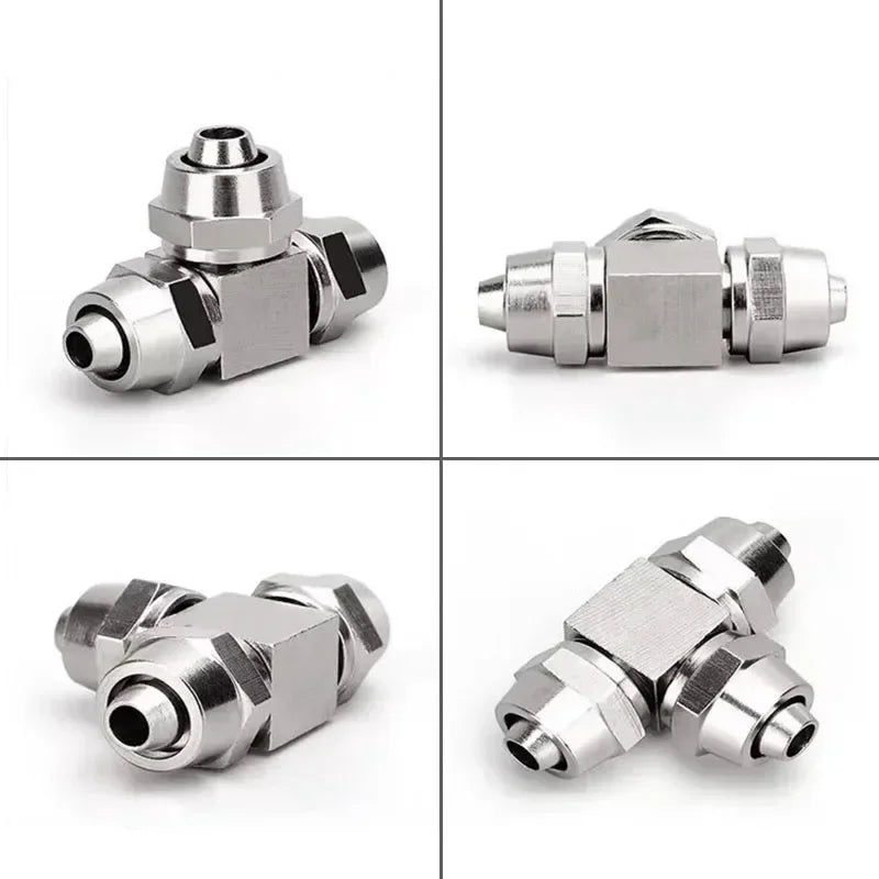 Pneumatic Push-In Fitting Set, Copper Nickel Plated Air Hose Connectors for 4mm–16mm Tube (KPU KPV KPE KPZA KPM)