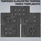 T&I Wall Switch Sockets with USB-C Fast Charging - Italy Socket, Chile Schuko Outlet & Tempered Glass Panel for Home Use