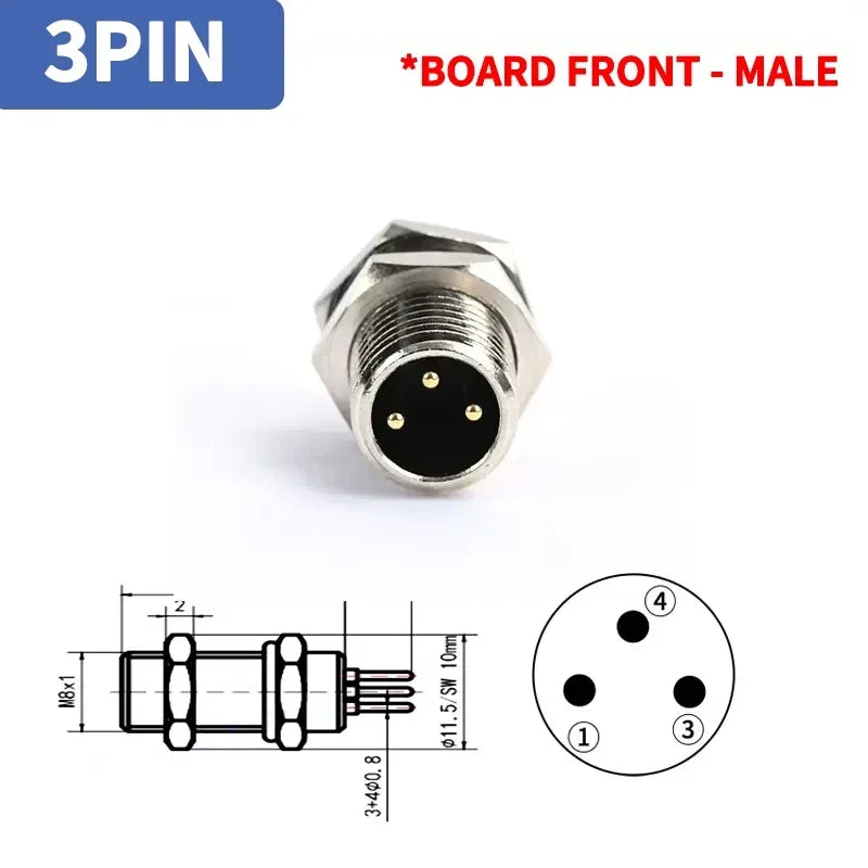 M8 Sensor Connector Panel Back Mount Waterproof Flange Socket Threaded Coupling Male&Female 3Pin 4Pin 5Pin A Type