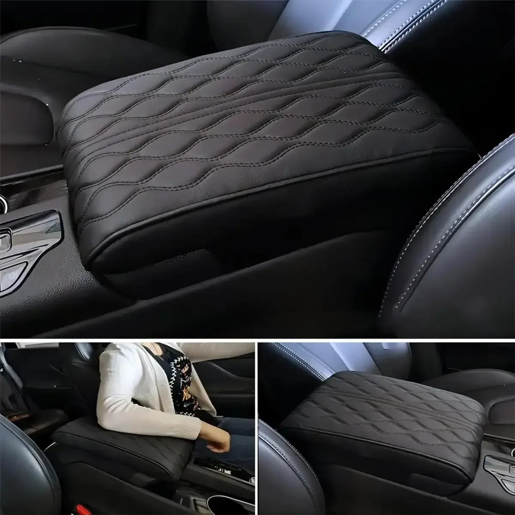 Car Soft Armrest Mat Wave Embroider PU Leather Center Console Arm Rest Protection Cushion Auto Armrests Storage Box Cover Pad