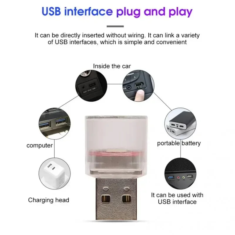 Car Mini USB LED Ambient Lights Best-selling Portable Cars Decorative Atmosphere Lamp Colorful Party Light Auto Accessorie Amagi