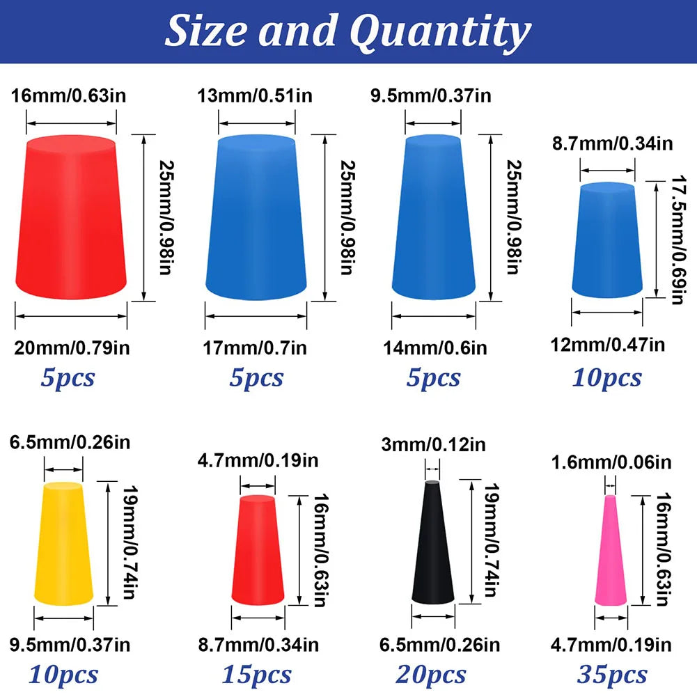 105 Pcs High Temp Masking Plugs Powder Coating Silicone Cone Plugs Assortment Kit Car Maintenance Reusable Accessories