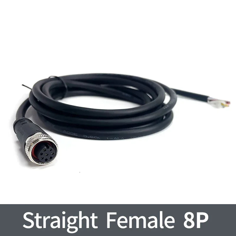 2m M12 Waterproof Sensor Cable, Male & Female Connector, 4/5/8/12 Pin, Integrated Injection Molded for Industrial Automation