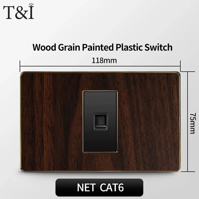 118-Type Retro Wood Grain Wall Plate – Black Plastic Spray-Painted Decorative Panel for Italy Standard Switch & Socket