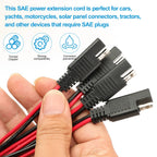 12V SAE Extension Cable Quick Disconnect 2 Pin Plug for Battery Charger Solar Panel Motorcycle Car RV Power Cord Wire Harness