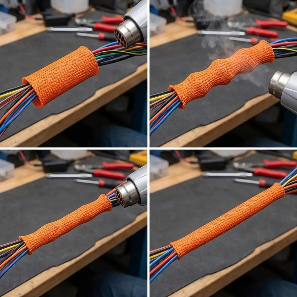 1-10pcs Car Insulation Cable Sleeves Black Braided Heat Shrink Tube Line Organizer Flam Retardant Wire Wrap Sheath Protection