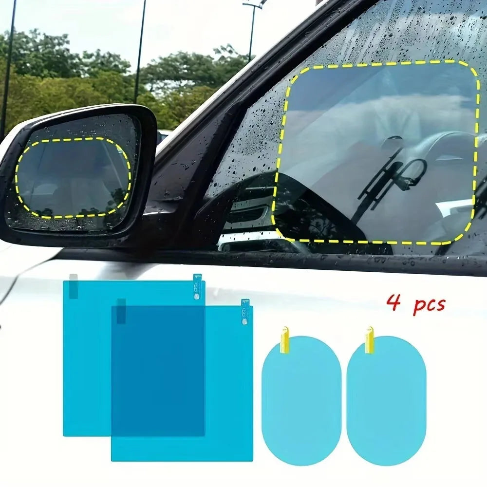4Pcs Car Rearview Protective Side Windows Sticker, Anti Fog Glare Rainproof Waterproof Mirror Film Clear Nano Coatin Amagi