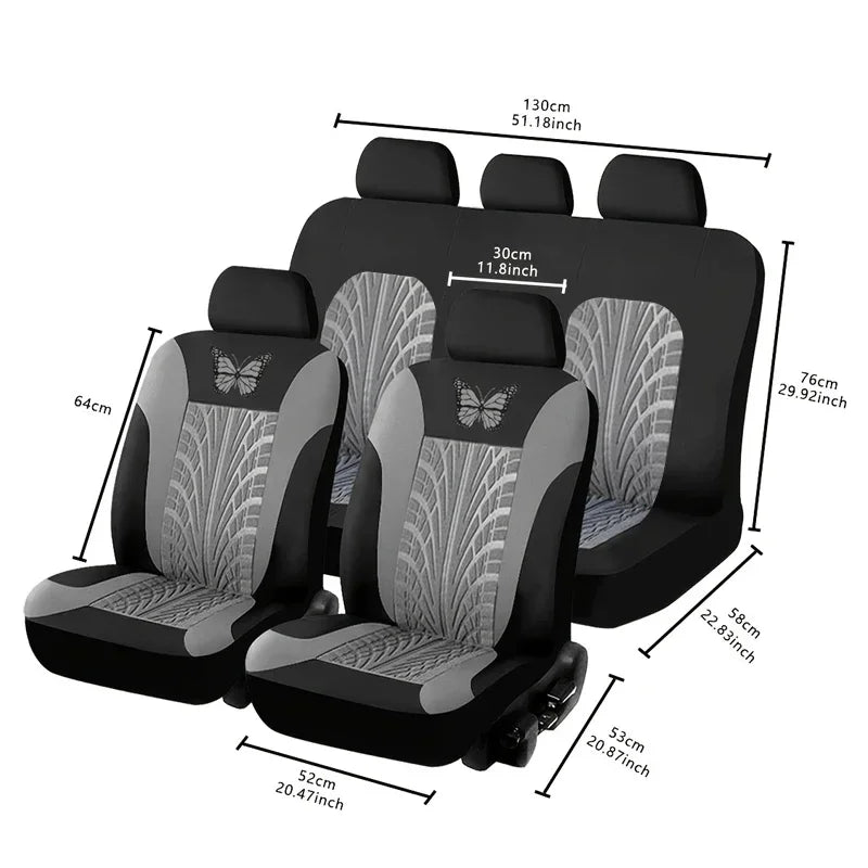 Car Seat Covers Set Universal Fit Most Cars with Butterfly Pattern Tire Track Detail Styling Protector Covers for the Car Amagi