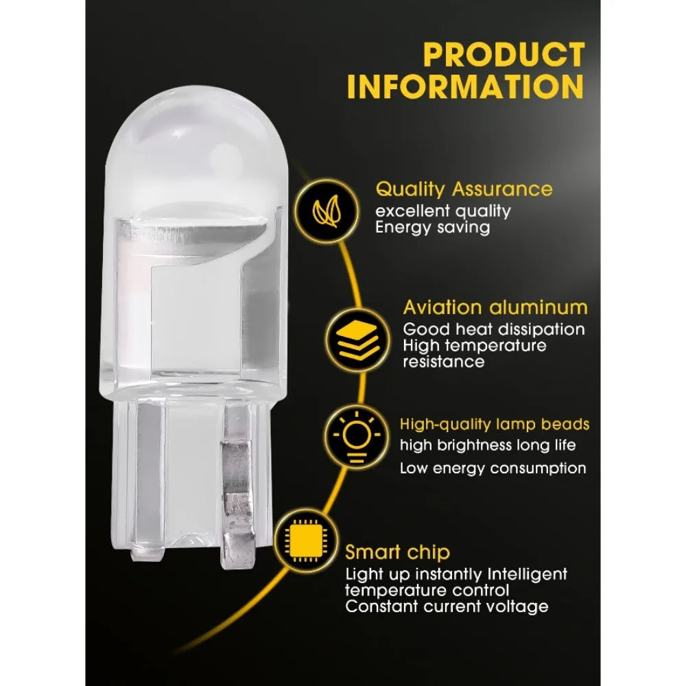 Car T10 LED Light Bulb 12V COB Glass Housing Waterproof Wedge Lamp Auto Interior Canopy Reading Light Bulb Auto Accessories