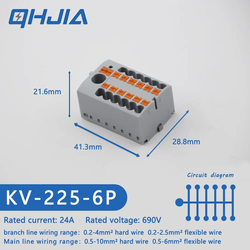 1 in Multiple Out Electrical Splitter Wire Connector Plug-in Terminal Block for Home Light Wiring Guide Rail Junction Box