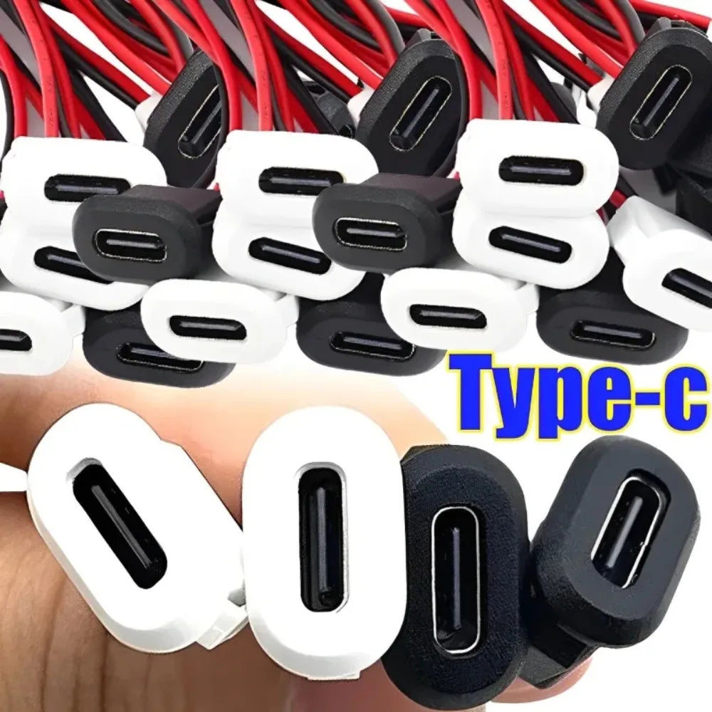 Type C Female Socket 2 Pin Bare Wire Molded Pigtail Cable 3A 30V USB C Power Charging Port Connector for Auto Car Motorcycle DIY