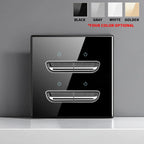 European British French Standard Tempered Glass Switch Socket with Indicator Light , Self-Reset 1 2 3 4 Gang Wall Panel Outlets