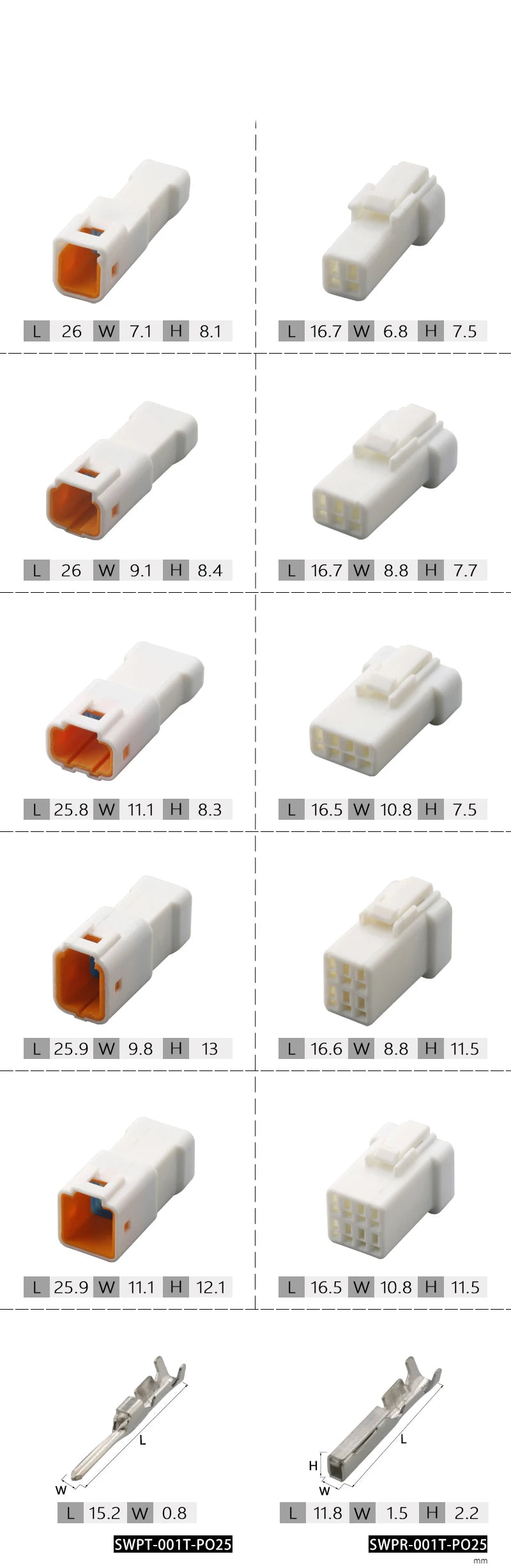 1 Set 2 3 4 6 8 Pin JWPF 0.7mm Car Micro Butt Electrical Connector Waterproof Female Male Wire Harness Plug for Benz BMW JST-02T